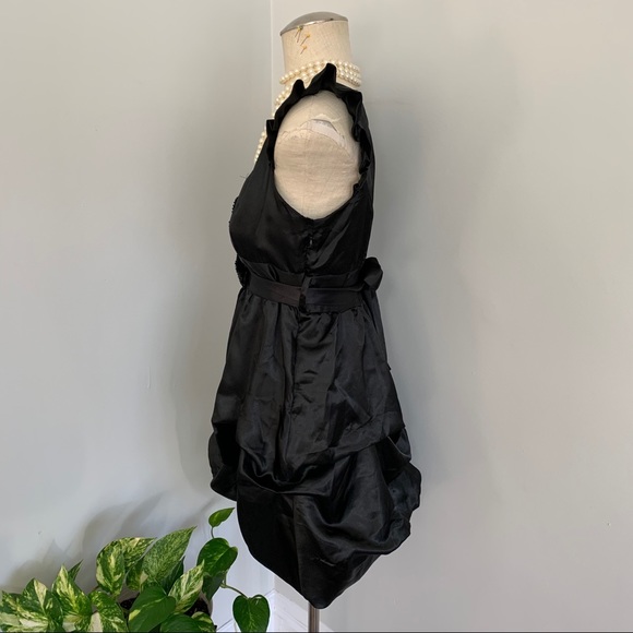 Black Satin Bubble Hem Dress (S/M) - Picture 4 of 7